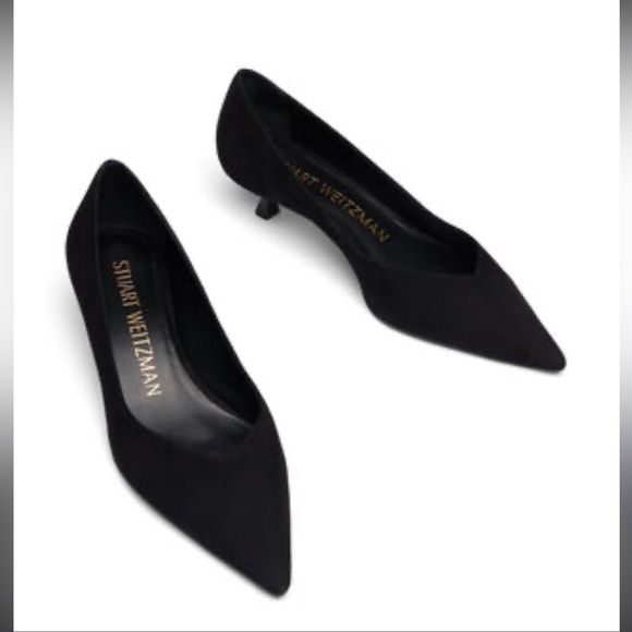 Preloved Stuart Weitzman Black Suede Leather Pointed Toe Kitten Heels Size 7B - Picture 9 of 11